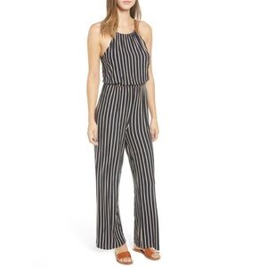 RVCA Navy and White Striped Jumpsuit